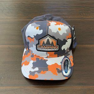 Ahead Sydney Camping Adventures Orange Camo/Graphite Velcro Adjustable Cap NWT